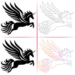 Silhouette of a Unicorn, Colorful Unicorn Silhouette, Unicorn Tracing and Outline