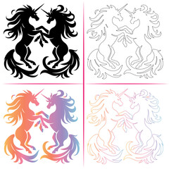 Silhouette of a Unicorn, Colorful Unicorn Silhouette, Unicorn Tracing and Outline