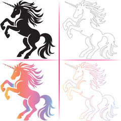 Silhouette of a Unicorn, Colorful Unicorn Silhouette, Unicorn Tracing and Outline