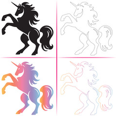 Silhouette of a Unicorn, Colorful Unicorn Silhouette, Unicorn Tracing and Outline