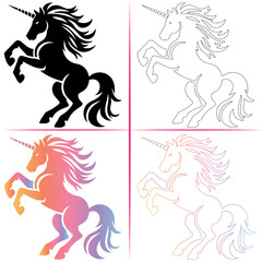 Silhouette of a Unicorn, Colorful Unicorn Silhouette, Unicorn Tracing and Outline