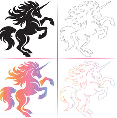 Silhouette of a Unicorn, Colorful Unicorn Silhouette, Unicorn Tracing and Outline