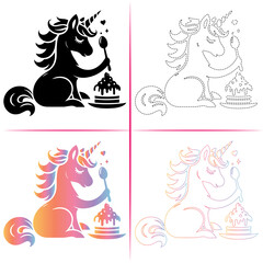 Silhouette of a Unicorn, Colorful Unicorn Silhouette, Unicorn Tracing and Outline