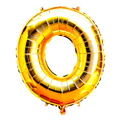 Balloons Featuring Gold Metallic Number 0 in a Shiny Reflective Finish on a Transparent Background