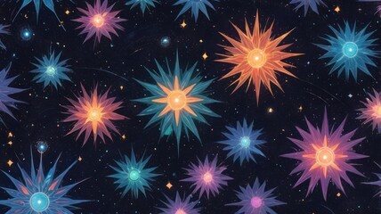 Obraz premium Wallpaper illustration retro pattern in beautiful stars on dark background