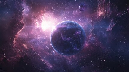 Obraz premium Blue and Pink Planet with Two Suns in Deep Space