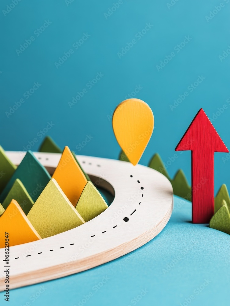 Poster a colorful and playful representation of a business roadmap, illustrating the path to success with m