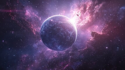 Obraz premium Blue and Pink Planet with Two Suns in Deep Space