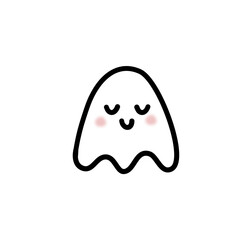 Illustration of cute Halloween ghost, spooky sweet ghostie hand drawing '