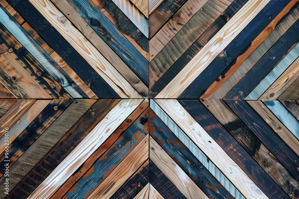 Poster wooden wall featuring a chevron pattern made of various types of wood. the wood pieces are arranged 