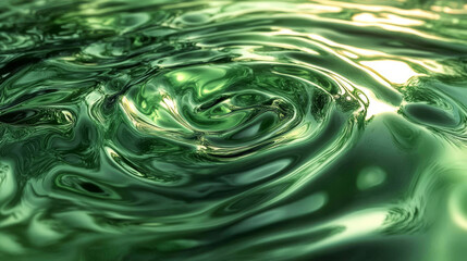 A swirling, green design that looks like oil floating on water.