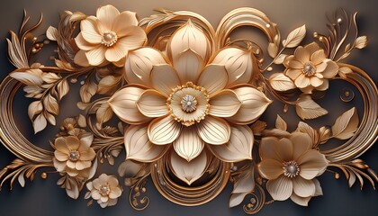 Luxurious Floral Ceiling Decoration, 3D Digital Illustration of Lavish Flower Display on Elegant Wallpaper Background, Perfect for Artistic Interiors and Design Concepts