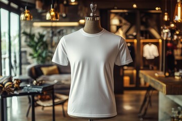 Fototapeta premium Tshirt on stylish mannequin in boutique background created with Generative AI