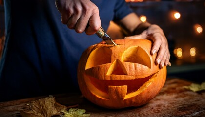 photo of Carving a pumpkin for halloween