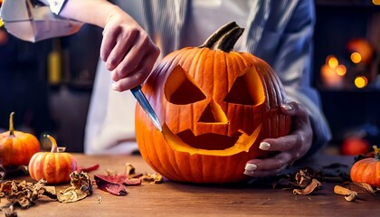 photo of Carving a pumpkin for halloween