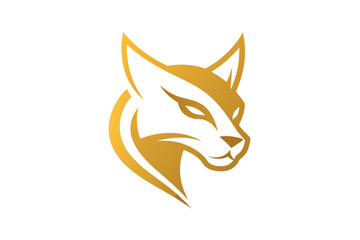 A cat golden head icon, featuring a modern stylish shape with an underline, set on a solid white background vector art illustration