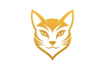 A cat golden head icon, featuring a modern stylish shape with an underline, set on a solid white background vector art illustration