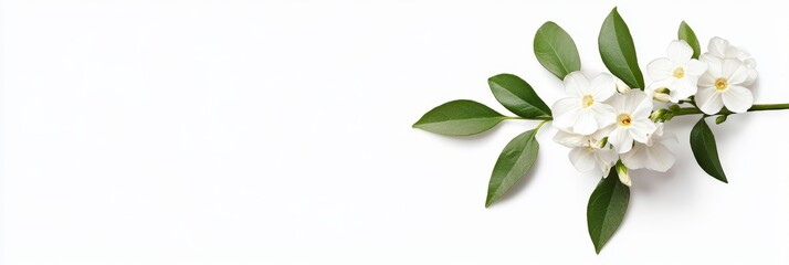 Obraz premium A delicate branch of white phlox flowers with green leaves, isolated on a white background. This image symbolizes purity, elegance, simplicity, and new beginnings.