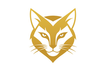 A cat golden head icon, featuring a modern stylish shape with an underline, set on a solid white background vector art illustration