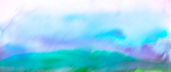 Watercolor blurry abstract background. The outlines of a field, sky, hill, mountain. Summer, country landscape, background for your design, banner Summer landscape  background. Abstract splash 