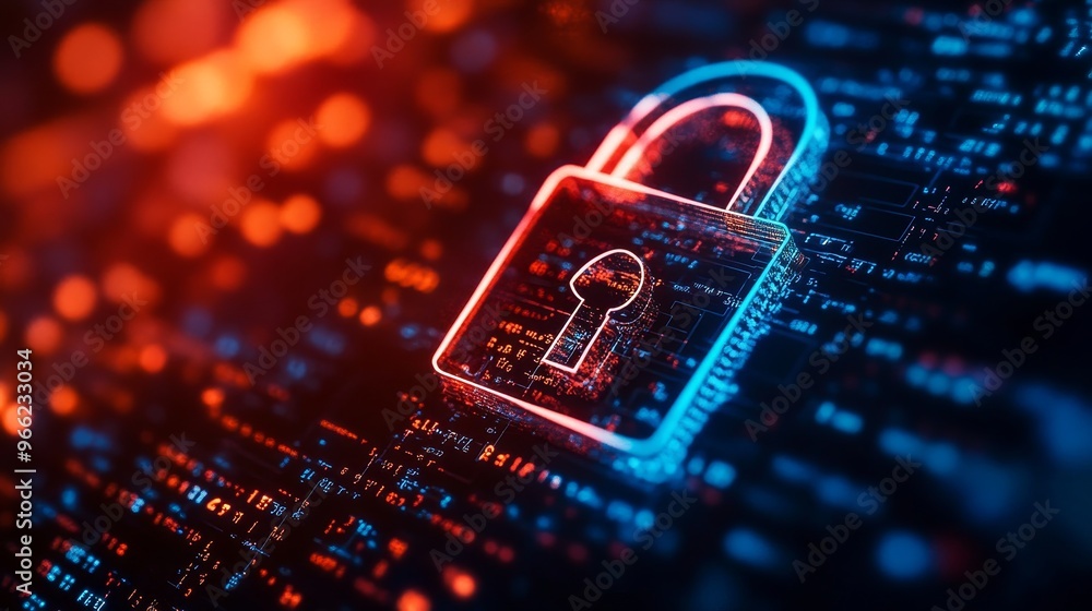 Aufkleber a digital padlock on a glowing circuit board, representing the importance of cybersecurity in protec