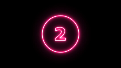 Glowing neon number 2 , neon light colorful number of illustration on black background.  Glowing neon lighting on dark background. Numbers futuristic style