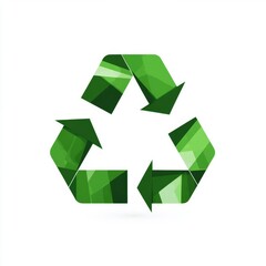 Fototapeta premium Modern green and white recycling icon with triangular arrows, isolated on white