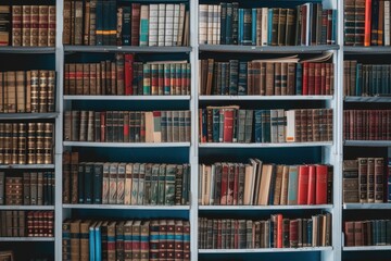 Books on a shelf at school library Books on a shelf at school library - education concepts
