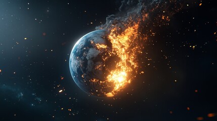 Obraz premium A fiery planet engulfed in flames, representing the consequences of environmental destruction and climate change. The image symbolizes the fragility of our planet, the power of nature, and the urgency