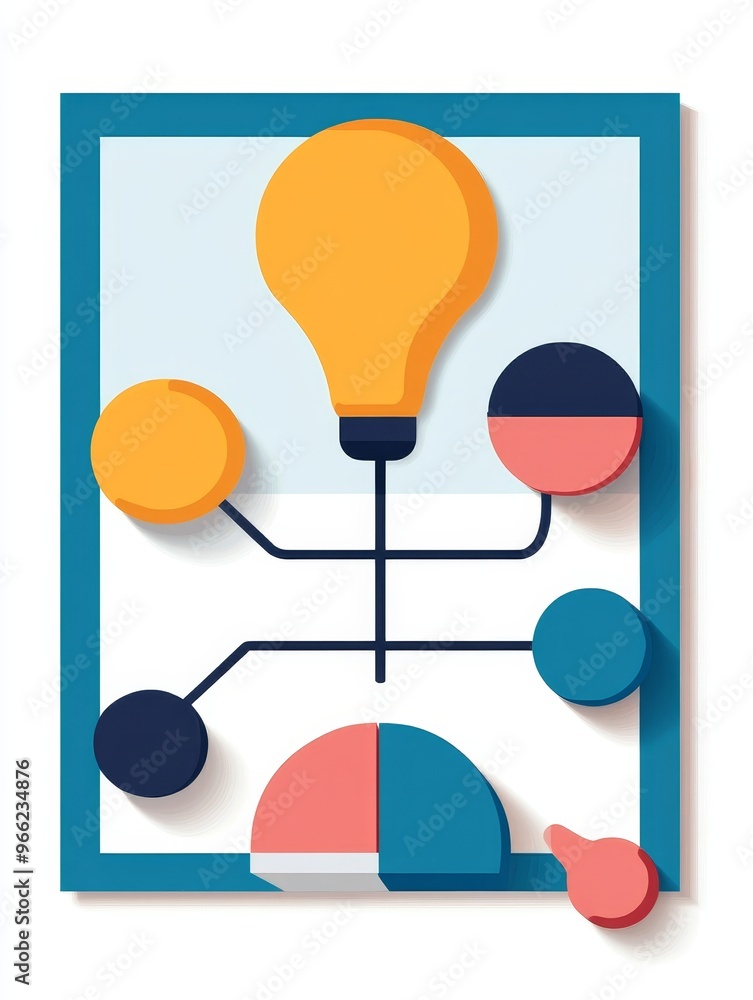 Poster a flowchart illustrating a business plan with key performance indicators, representing ideas, strate