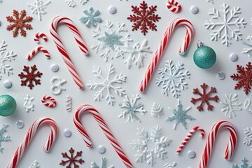 Festive candy canes and snowflakes holiday scene