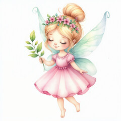 Cute cartoon fairy with wings on white background. AI