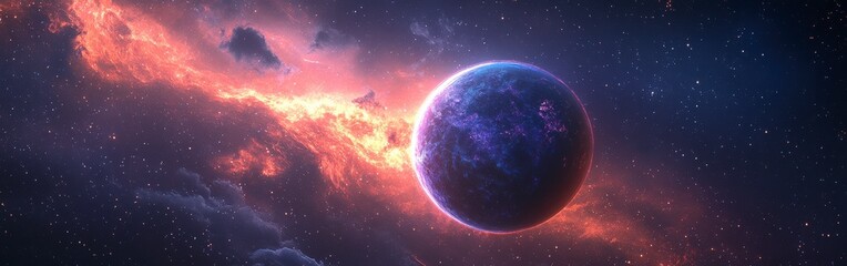 Obraz premium Blue and Pink Planet with Two Suns in Deep Space