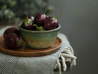 bowl of baby eggplants