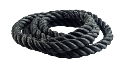 Black rope coil isolated transparent background