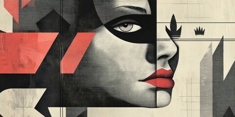 Abstract Portrait of a Woman with Geometric Shapes