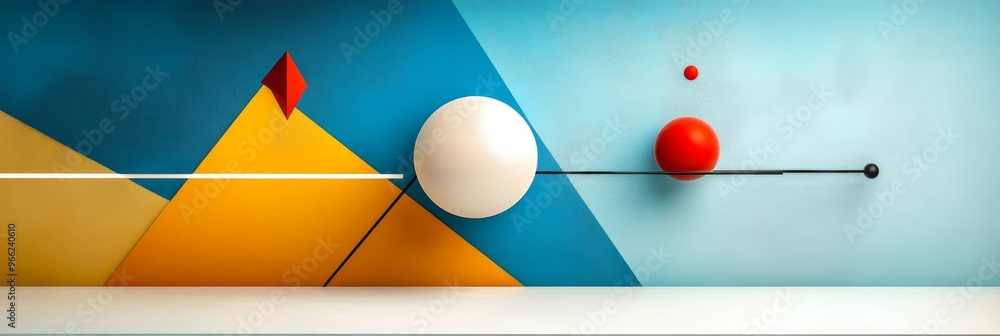 Poster a minimalist abstract composition featuring geometric shapes on a colorful background. the image rep