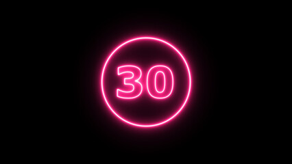 Glowing neon number 30 , neon light colorful number of illustration on black background.  Glowing neon lighting on dark background. Numbers futuristic style