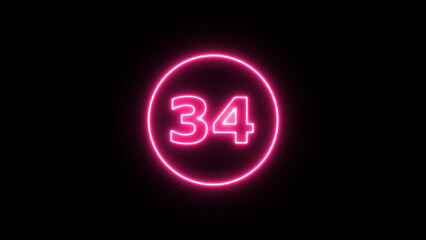 Glowing neon number 33 , neon light colorful number of illustration on black background.  Glowing neon lighting on dark background. Numbers futuristic style