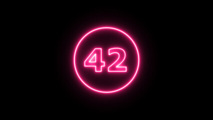 Glowing neon number 42 , neon light colorful number of illustration on black background.  Glowing neon lighting on dark background. Numbers futuristic style