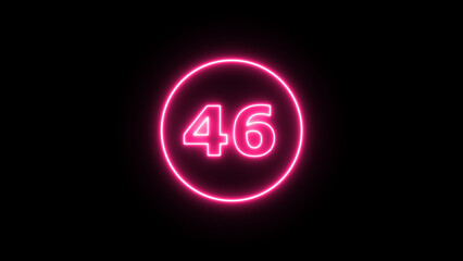 Glowing neon number 46  , neon light colorful number of illustration on black background.  Glowing neon lighting on dark background. Numbers futuristic style