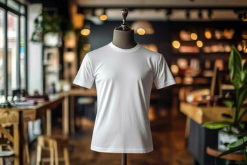 Fototapeta premium Tshirt on stylish mannequin in boutique background created with Generative AI