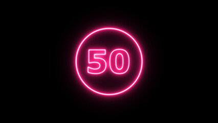 Glowing neon number  50 , neon light colorful number of illustration on black background.  Glowing neon lighting on dark background. Numbers futuristic style