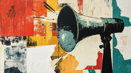Fototapeta premium Abstract Collage with Megaphone: A Visual Commentary on Social Issues