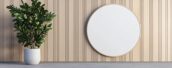 Circular mockup signboard on a wooden wall, ready for storefront branding, set in a street setting