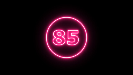 Glowing neon number 85 , neon light colorful number of illustration on black background.  Glowing neon lighting on dark background. Numbers futuristic style