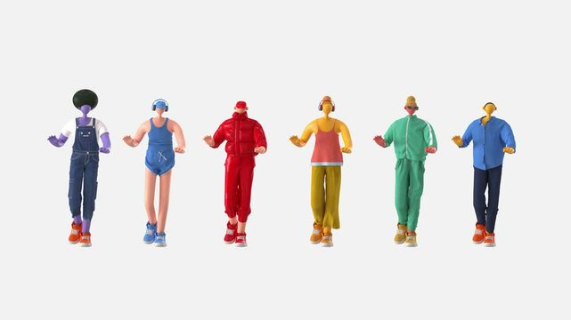 3D rendering of a fun dancing character on a white background.

