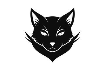 A cat head icon, featuring a modern stylish shape with an underline, set on a solid white background vector art illustration