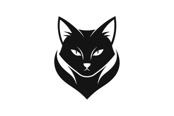 A cat head icon, featuring a modern stylish shape with an underline, set on a solid white background vector art illustration