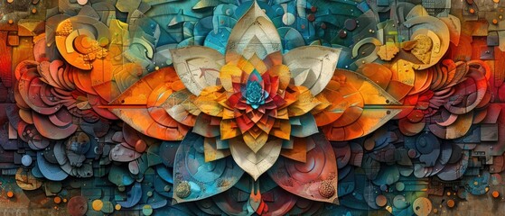 Fototapeta premium Vibrant abstract digital art with colorful geometric shapes forming a dynamic, visually engaging composition.